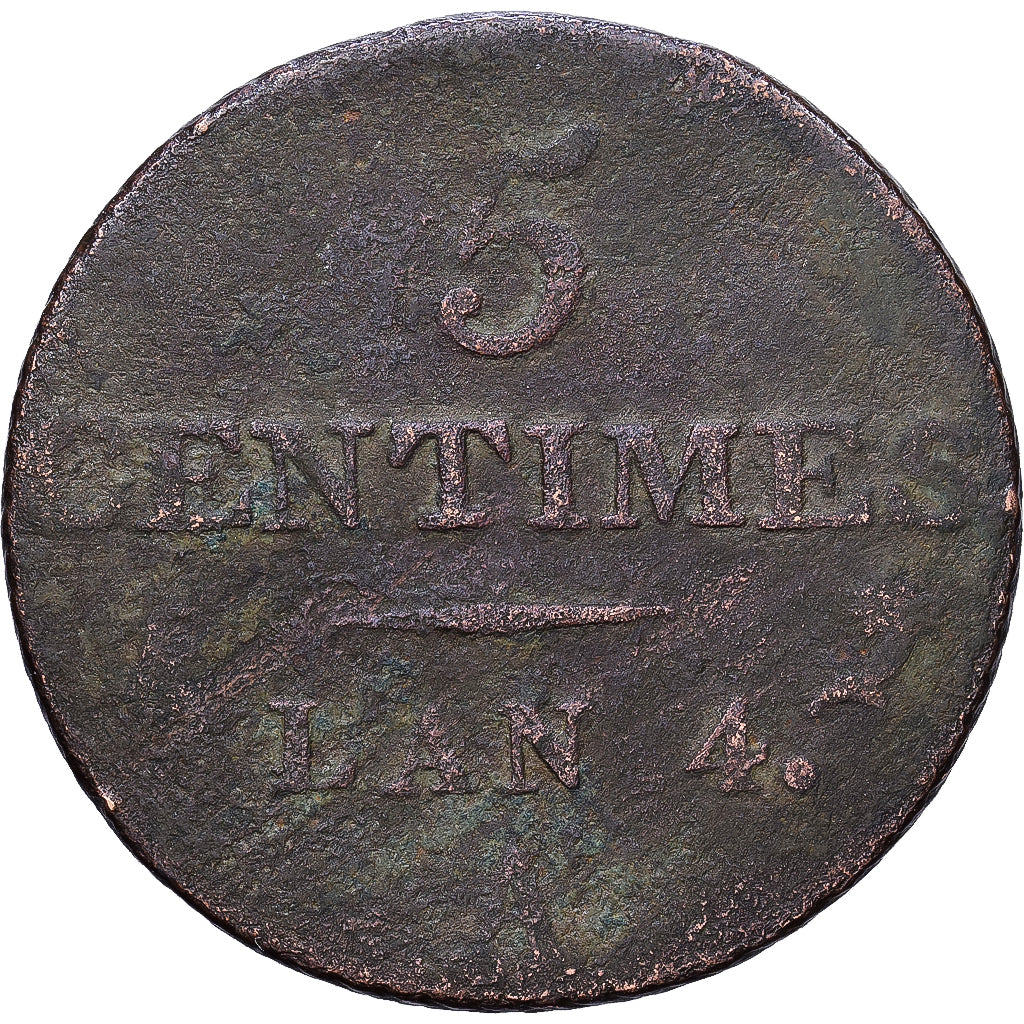 Francia, 5 Centimes, Dupré, An 4 (1796), Paris, Bronzo, MB, Gadoury:124