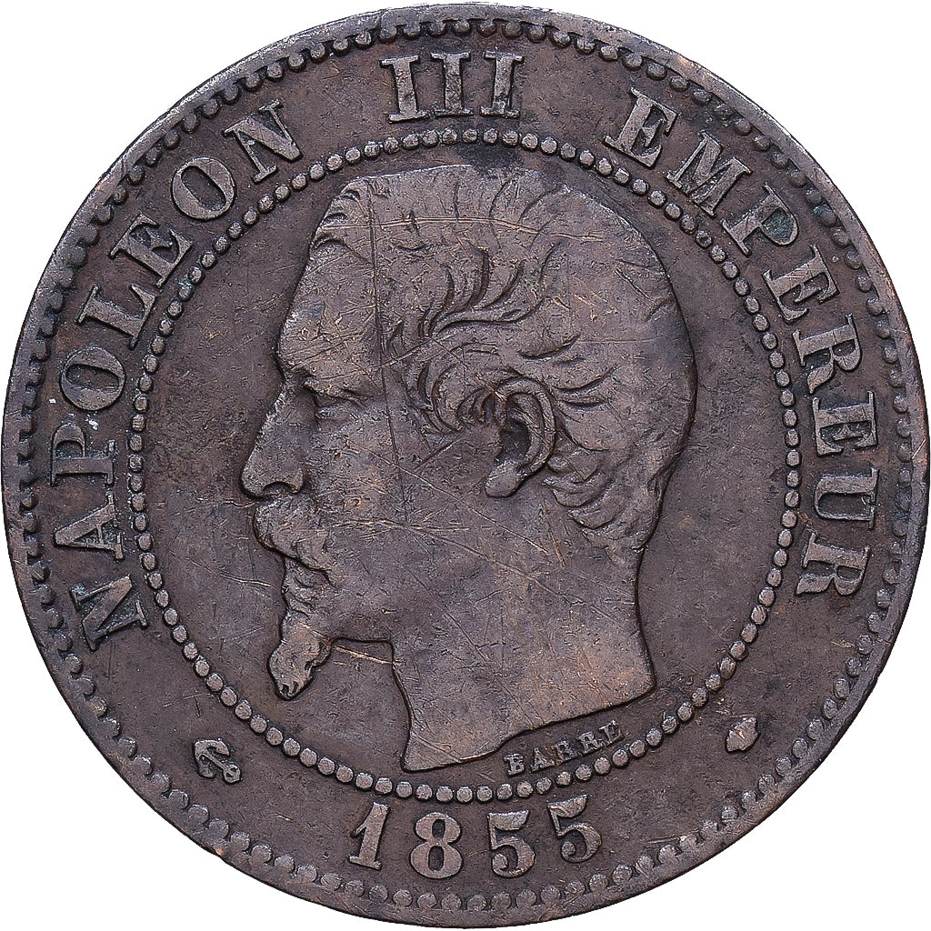Frankreich, Napoleon III, 2 Centimes, 1855, Marseille, Bronze, S+, Gadoury:103