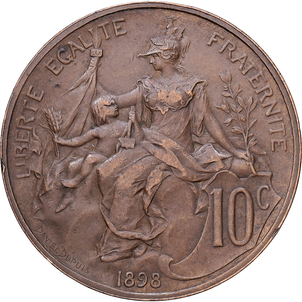 Frankreich, 10 Centimes, Dupuis, 1898, Paris, Bronze, SS+, Gadoury:277, KM:843