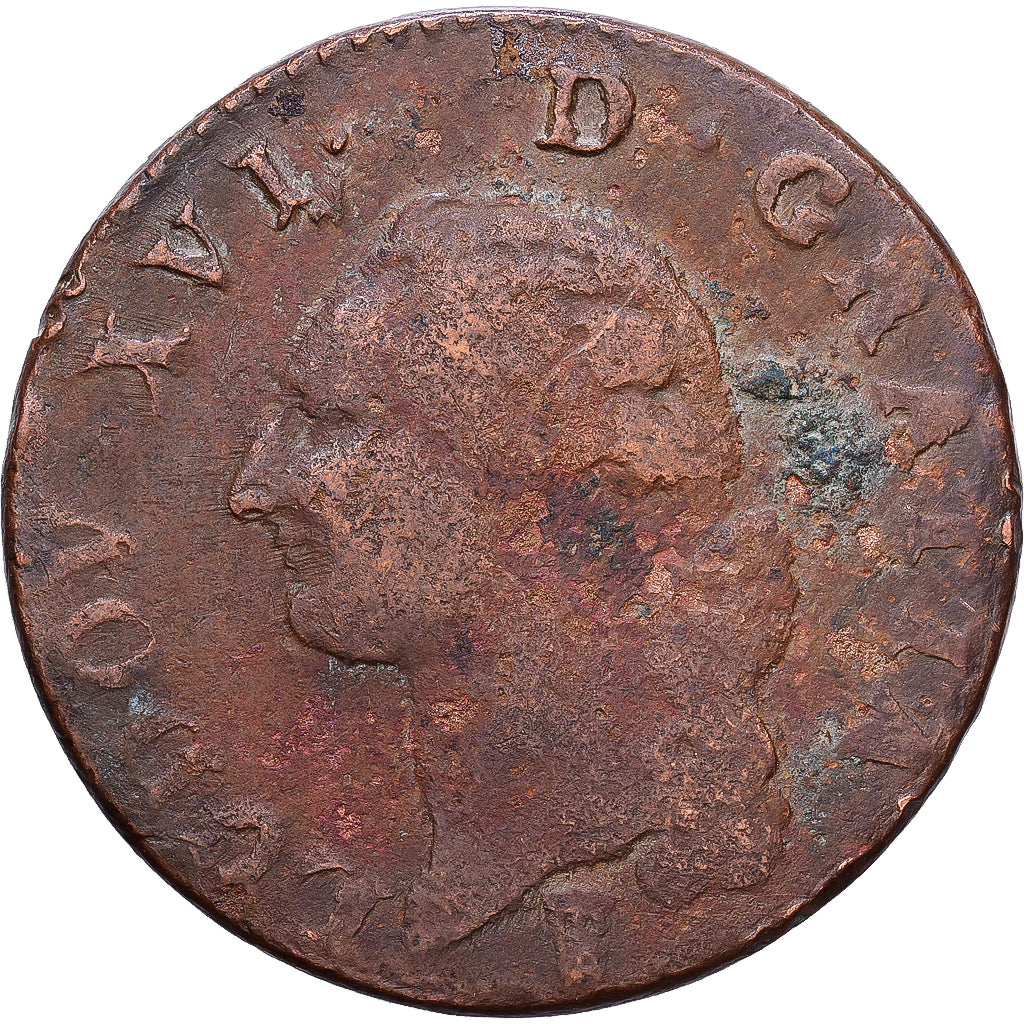Francia, Louis XVI, Sol ou sou, 1791, Bordeaux, 1er sem, Rame, B+