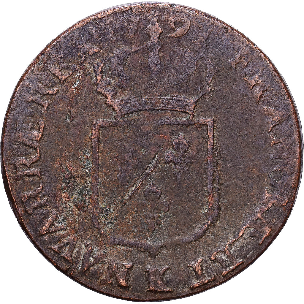 Francia, Louis XVI, Sol ou sou, 1791, Bordeaux, 1er sem, Rame, B+