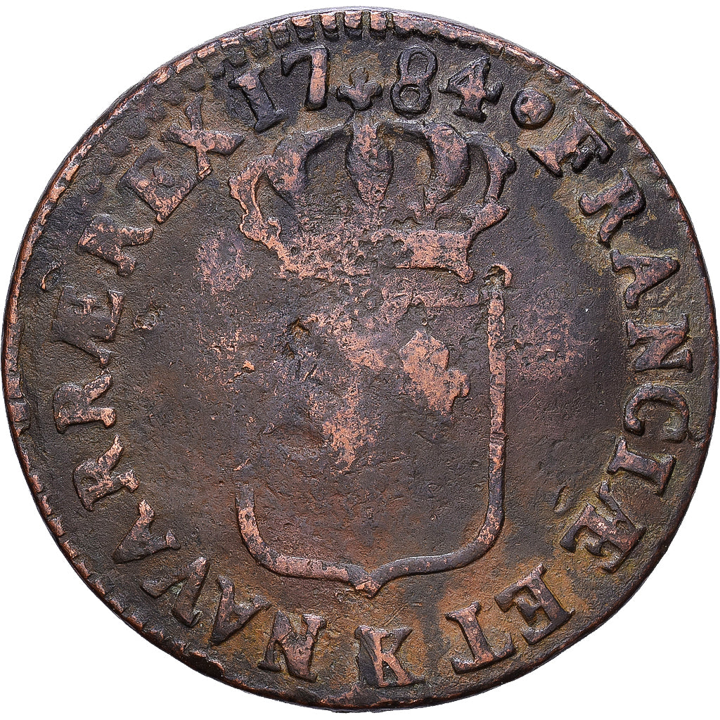 France, Louis XVI, Sol ou sou, 1784, Bordeaux, Cuivre, TB, Gadoury:350