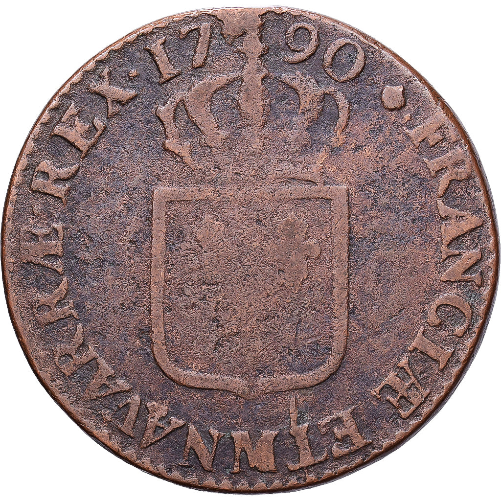 Francia, Louis XVI, Sol ou sou, 1790, Toulouse, Rame, B+, Gadoury:350