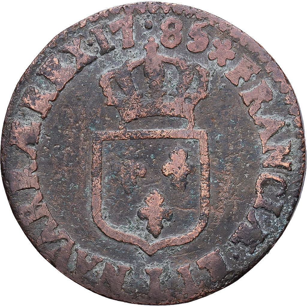 França, Louis XVI, 1/2 Sol ou 1/2 sou, 1785, Bayonne, Cobre, F(12-15)