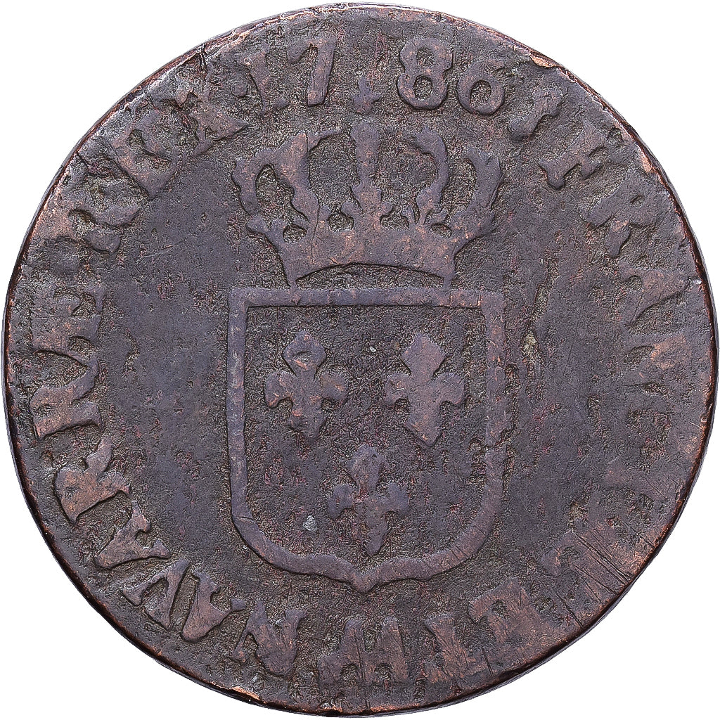 Francia, Louis XVI, 1/2 Sol ou 1/2 sou, 1786, Metz, Rame, B+
