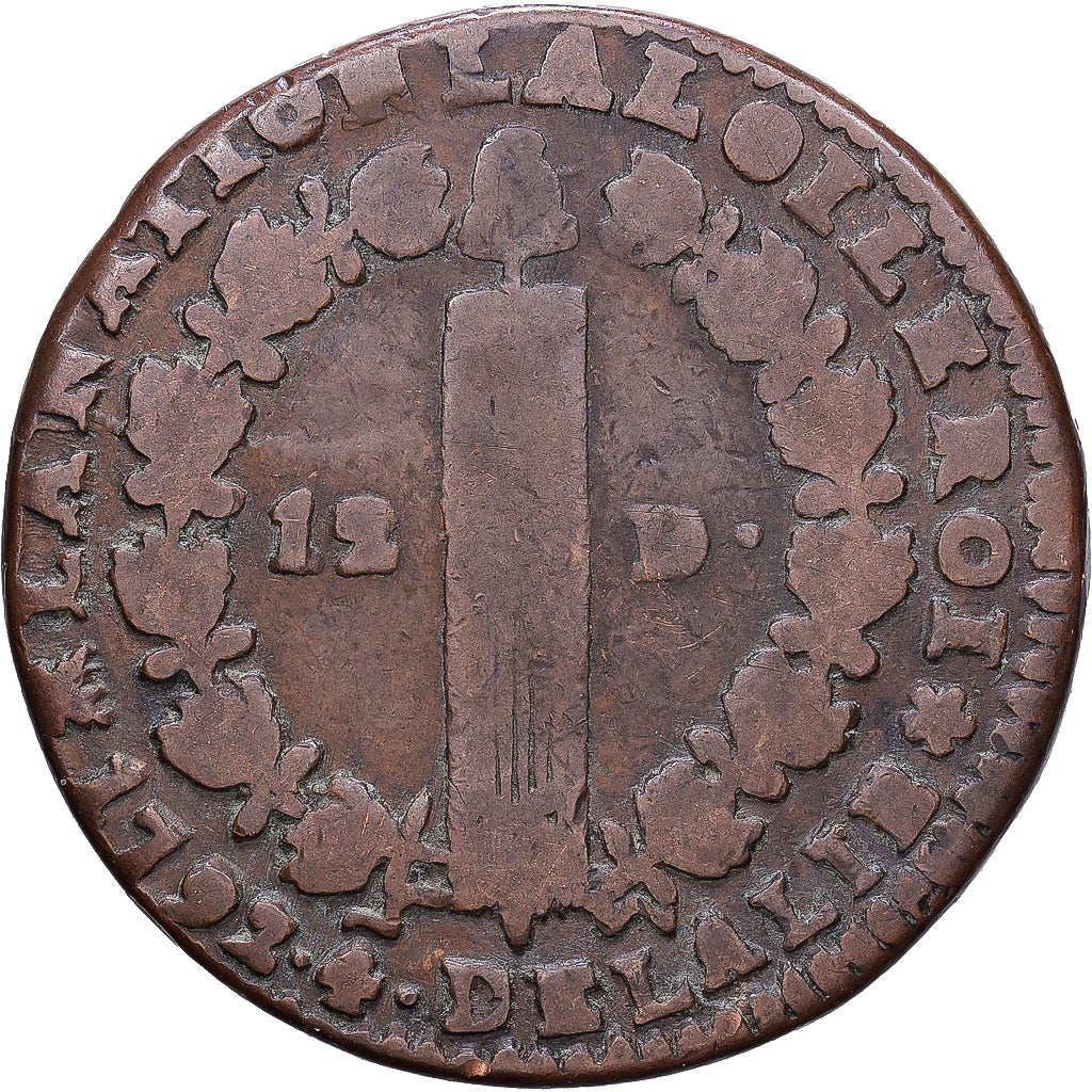 Francia, Constitution, 12 deniers françois, 1792, Bayonne, Bronzo