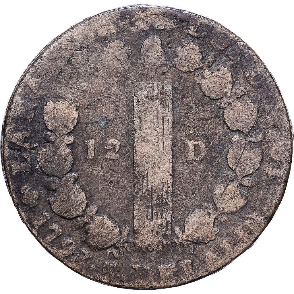 Frankreich, Constitution, 12 deniers françois, 1793, Paris, Bronze