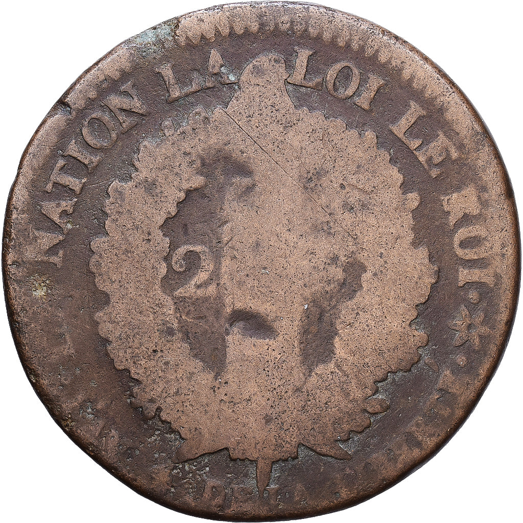 Frankreich, Constitution, 2 sols français, 1792, Strasbourg, Bronze