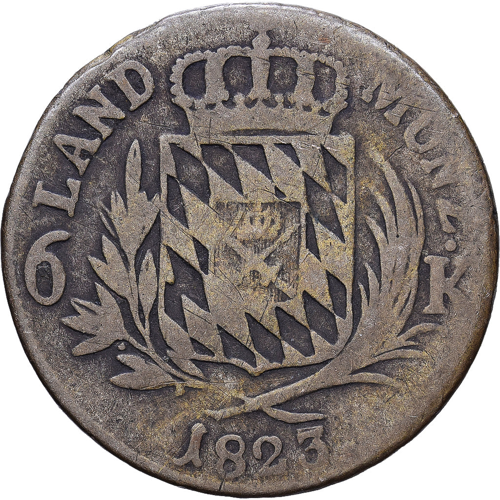 Estados alemanes, BAVARIA, Maximilian IV, Josef, 6 Kreuzer, 1823, Plata, BC