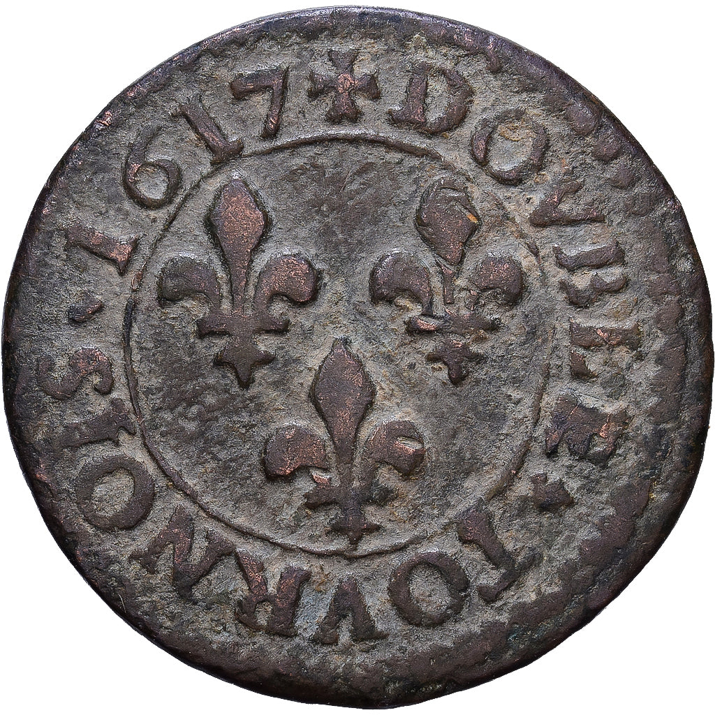 Francia, Louis XIII, Double tournois, buste enfantin, 1617