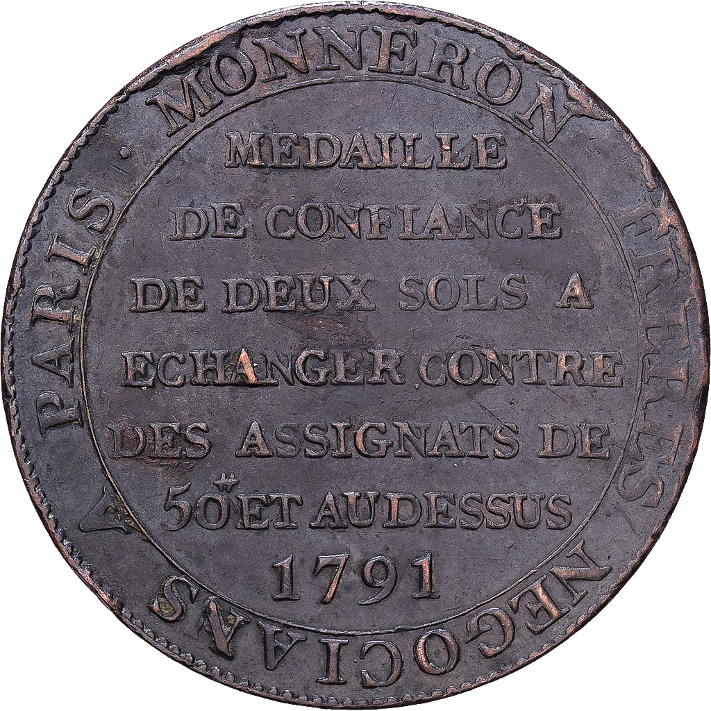 Frankreich, 2 Sols, Monneron, 1791, Birmingham, Bronze, SS, Brandon:217, KM:Tn23
