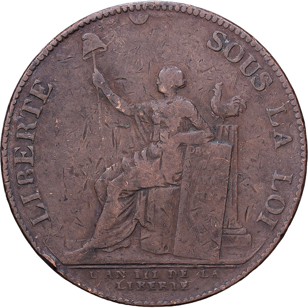 França, 2 Sols, Monneron, 1791, Birmingham, Bronze, VF(20-25), Brandon:217