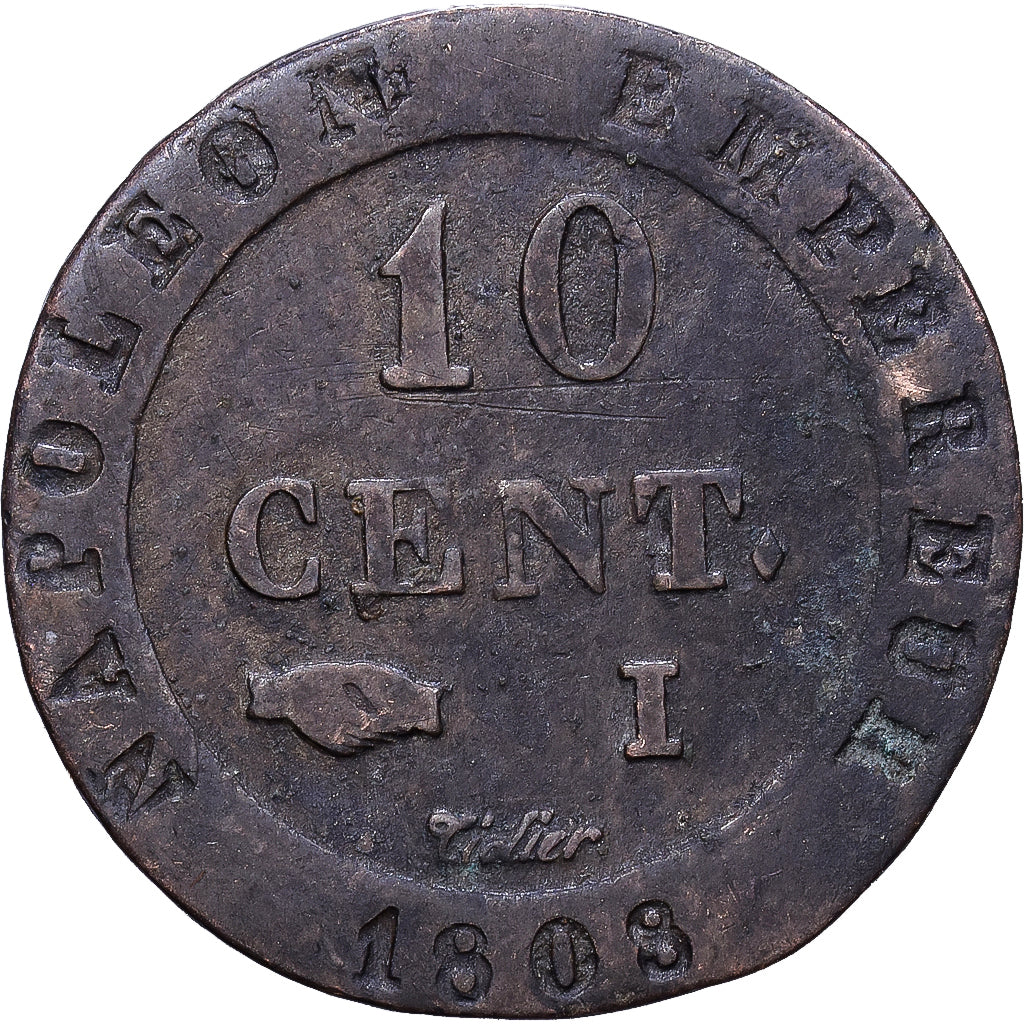 França, Napoleon I, 10 Centimes, 1808, Limoges, Lingote, F(12-15), Gadoury:190
