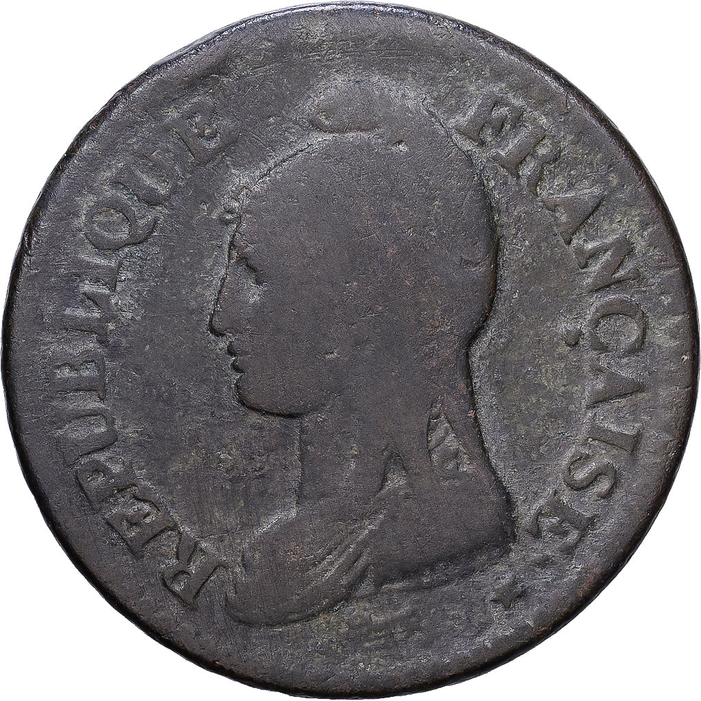 France, Un Décime, Dupré, AN 8, Bordeaux, Bronze, VF(30-35), Gadoury:187a