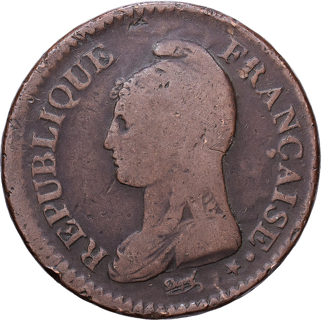 Francja, Un Décime, Dupré, AN 7, Paris, Brązowy, VF(30-35), Gadoury:187