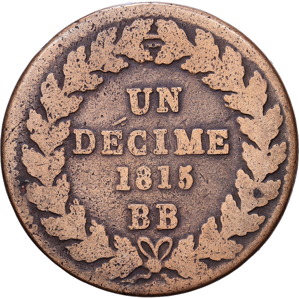 Francja, Louis XVIII, Un Décime, 1815, Strasbourg, Brązowy, VF(30-35)
