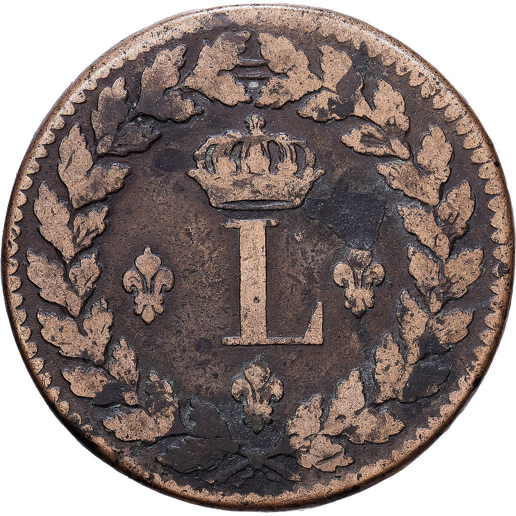 Francja, Louis XVIII, Un Décime, 1815., Strasbourg, Brązowy, VF(20-25)