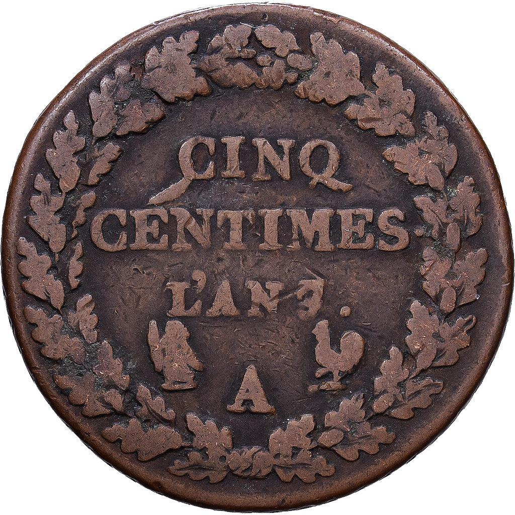 Francja, 5 Centimes, Dupré, An 7 (1799), Paris, Brązowy, VF(20-25)