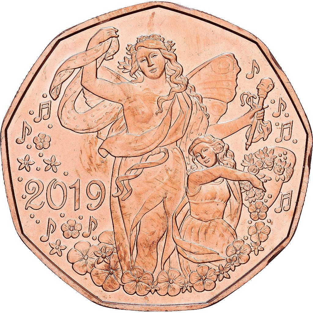 Áustria, 5 Euro, 2019, Latão, MS(65-70)