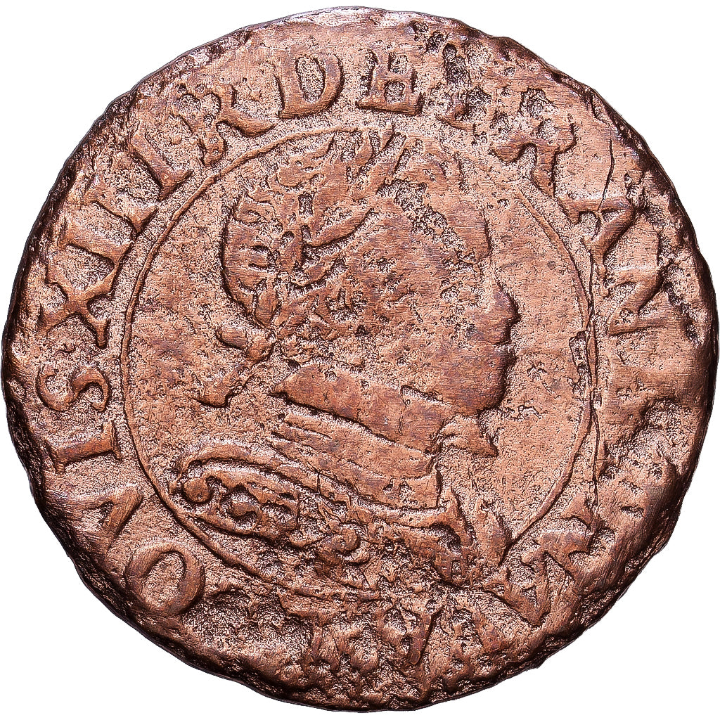 Francia, Louis XIII, Double Tournois, buste enfantin, 1614, Rame, MB, Gadoury:6