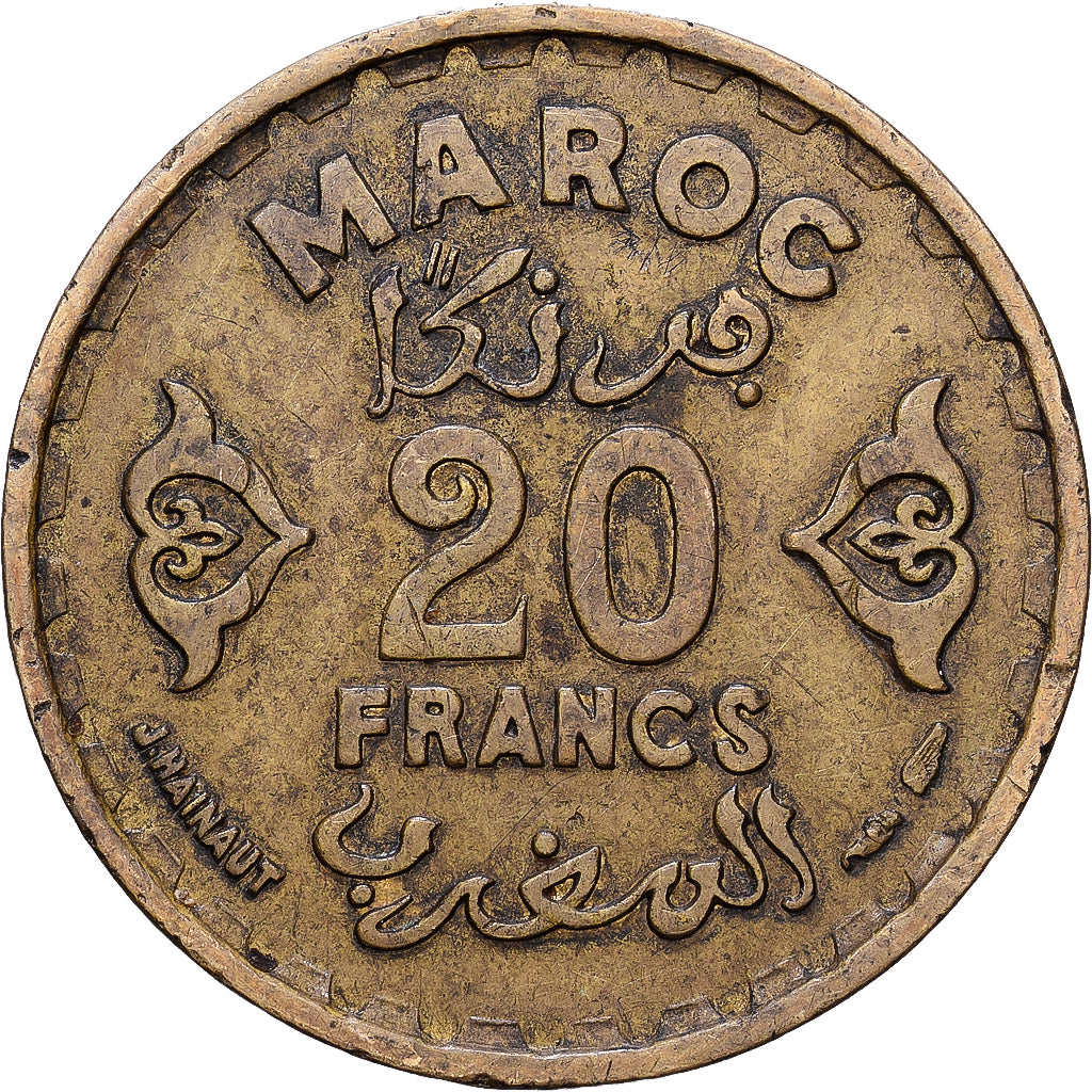 Maroc, Mohammed V, 20 Francs, AH 1371/1952, Paris, Bronze-Aluminium, TTB, KM:50