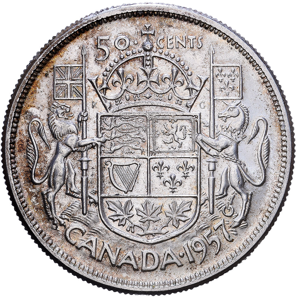 Canada, Elizabeth II, 50 Cents, 1957, Royal Canadian Mint, Silver, AU(50-53)