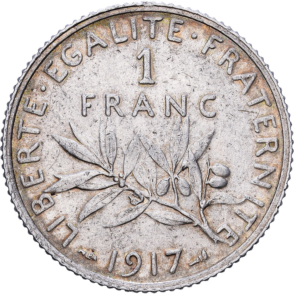 Francia, Franc, Semeuse, 1917, Paris, Argento, BB+, Gadoury:467, KM:844.1