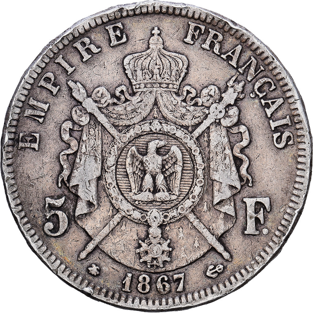 France, Napoleon III, 5 Francs, 1867, Paris, Silver, EF(40-45), Gadoury:739