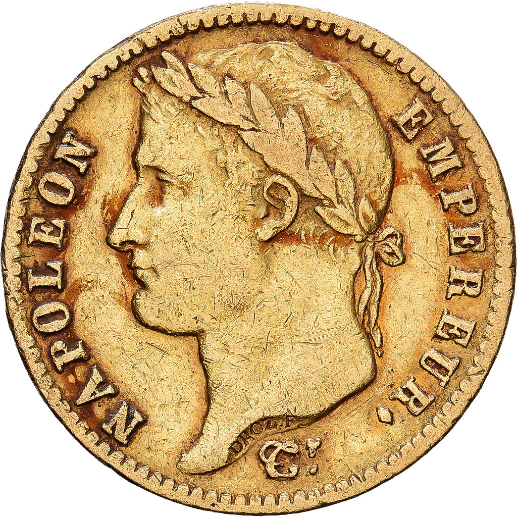 França, Napoleon I, 20 Francs, 1813, Paris, Dourado, VF(30-35), Gadoury:1025