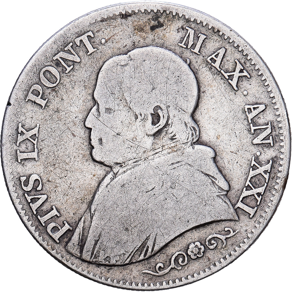 CITTÀ DEL VATICANO, PAPAL STATES, Pius IX, Lira, 1866-XXI, Rome, Argento, MB