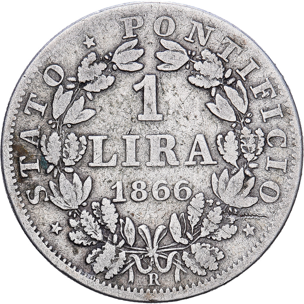 CITTÀ DEL VATICANO, PAPAL STATES, Pius IX, Lira, 1866-XXI, Rome, Argento, MB