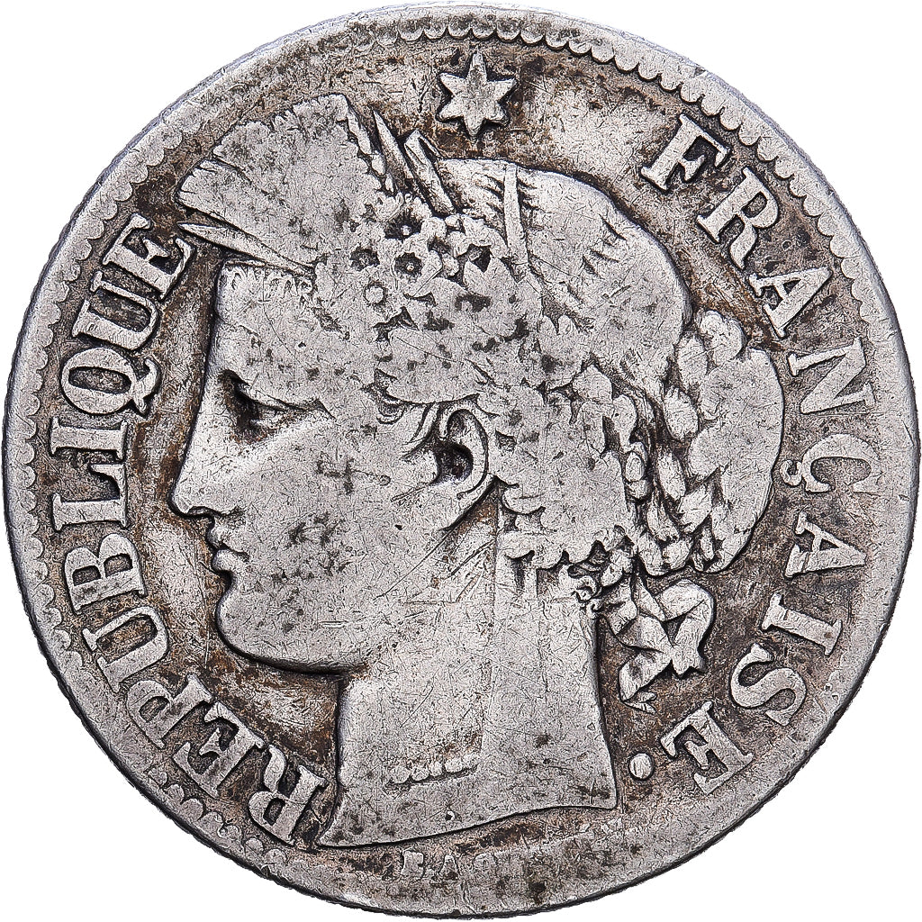 França, 2 Francs, Cérès, 1871, Paris, Large A, Prata, VF(30-35), Gadoury:530