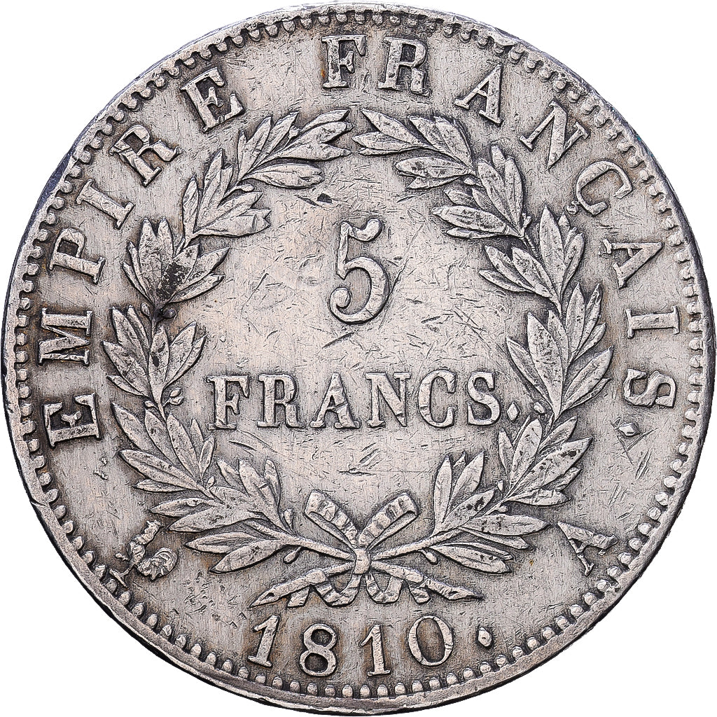 Frankrijk, Napoleon I, 5 Francs, 1810, Paris, Zilver, ZF, Gadoury:584, KM:694.1