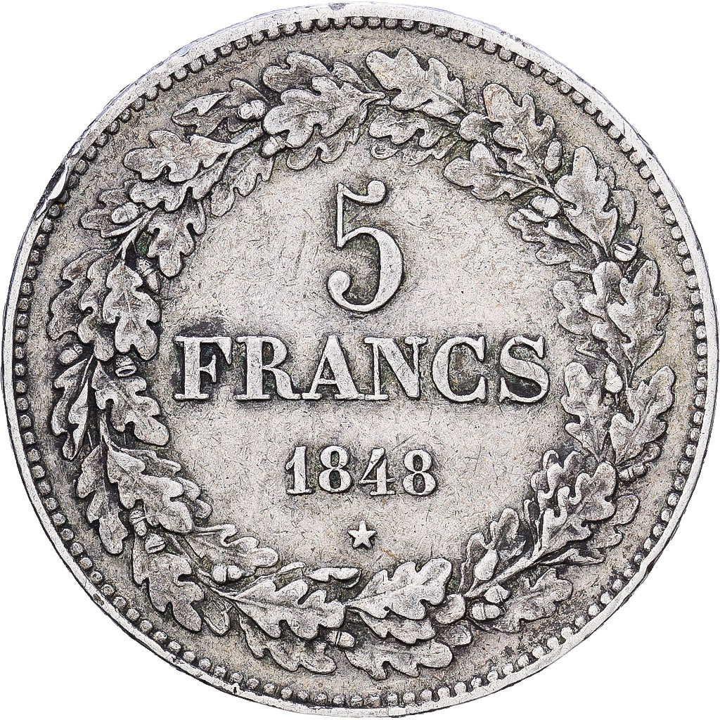België, Leopold I, 5 Francs, 5 Frank, 1848, Brussels, Zilver, ZF, KM:3.2