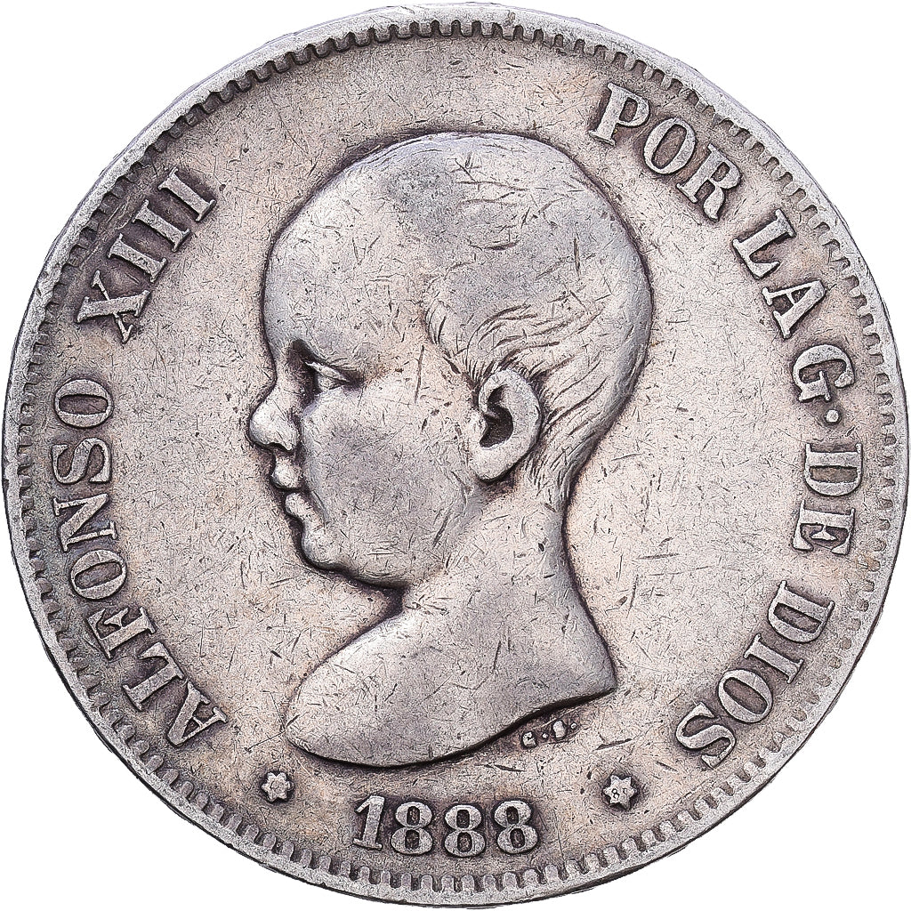 Spain, Alfonso XIII, 5 Pesetas, 1888, Madrid, Silver, EF(40-45), KM:689