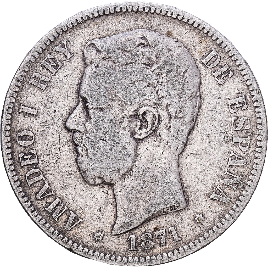 Espagne, Amadeao I, 5 Pesetas, 1871, Madrid, Argent, TB+, KM:666