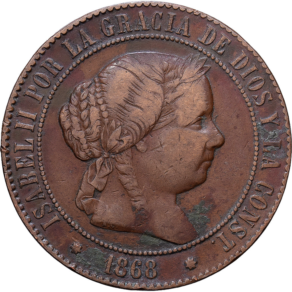 España, Isabel II, 5 Centimos, 1868, Madrid, Cobre, MBC, KM:635.5