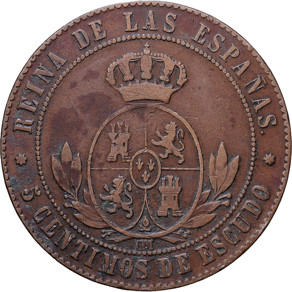 España, Isabel II, 5 Centimos, 1868, Madrid, Cobre, MBC, KM:635.5