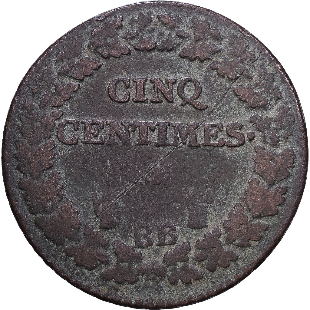 France, 5 Centimes, Dupré, Strasbourg, Copper, VF(20-25)