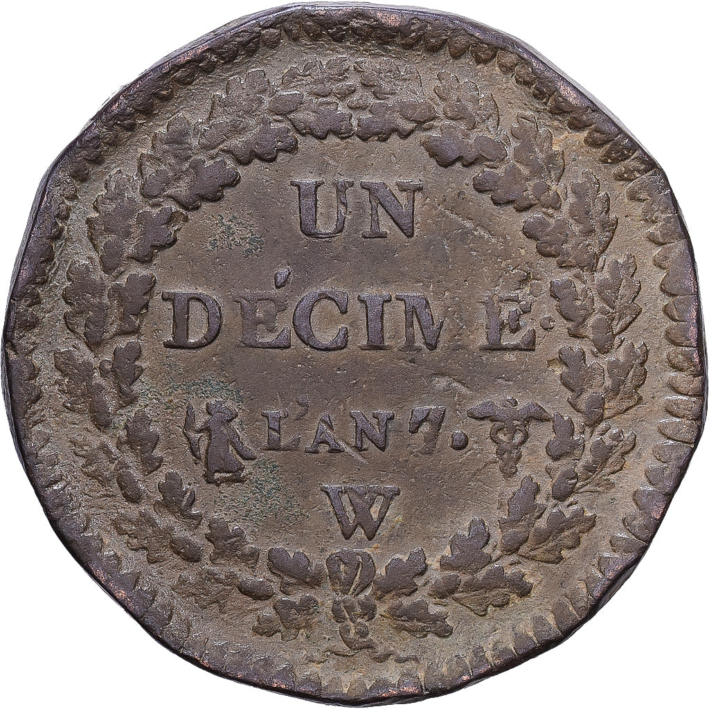 France, Decime, Dupré, AN 7, Lille, Poids Lourd, Bronze, EF(40-45)