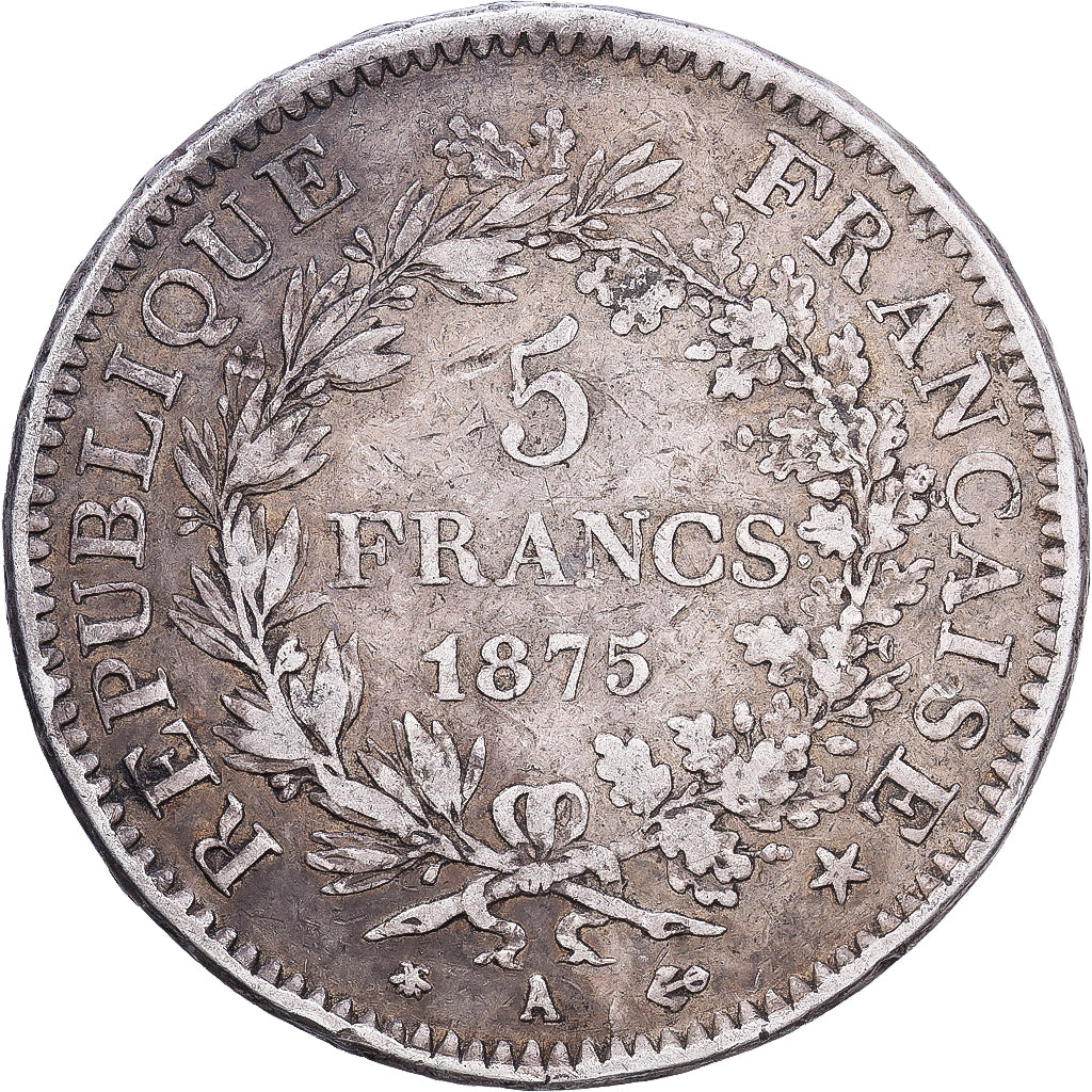 Francia, 5 Francs, Hercule, 1875, Paris, Plata, BC+, Gadoury:745a, KM:820.1