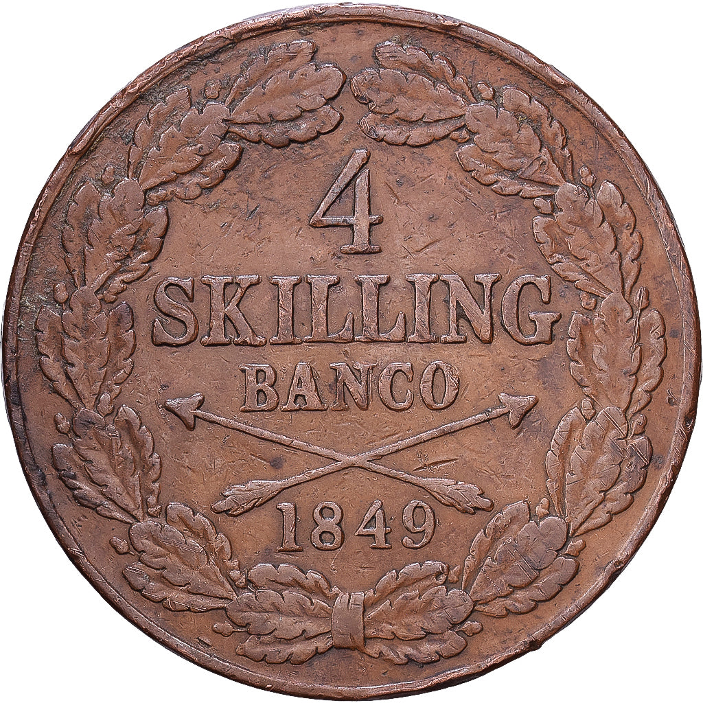 Suecia, Oscar I, 4 Skilling, 1849, Cobre, MBC, KM:672