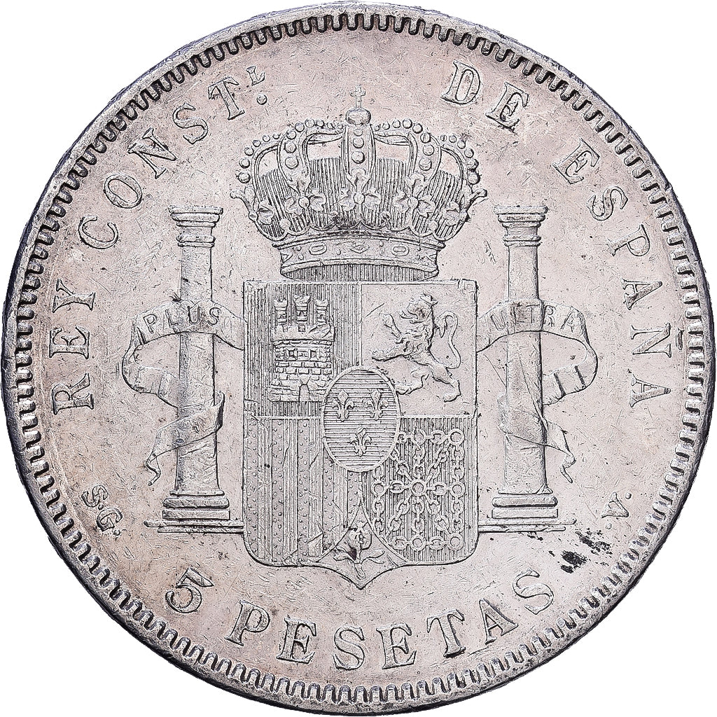 Spain, Alfonso XIII, 5 Pesetas, 1898, Valencia, Silver, AU(50-53), KM:707