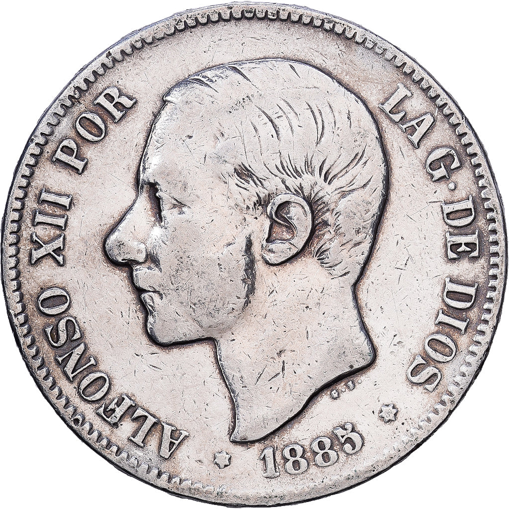 Spagna, Alfonso XII, 5 Pesetas, 1887, Madrid, Argento, BB, KM:688