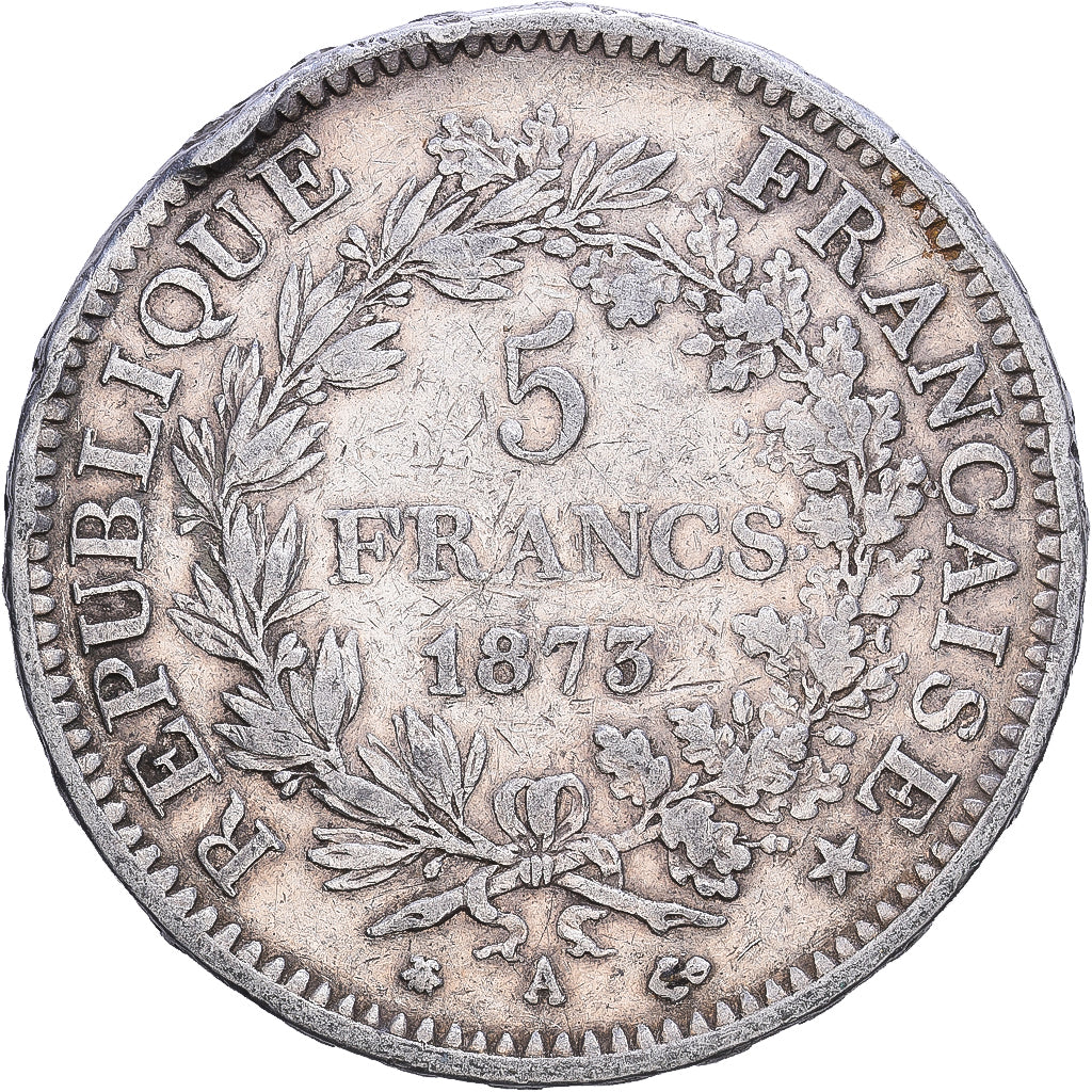 France, 5 Francs, Hercule, 1873, Paris, Silver, VF(30-35), Gadoury:745a