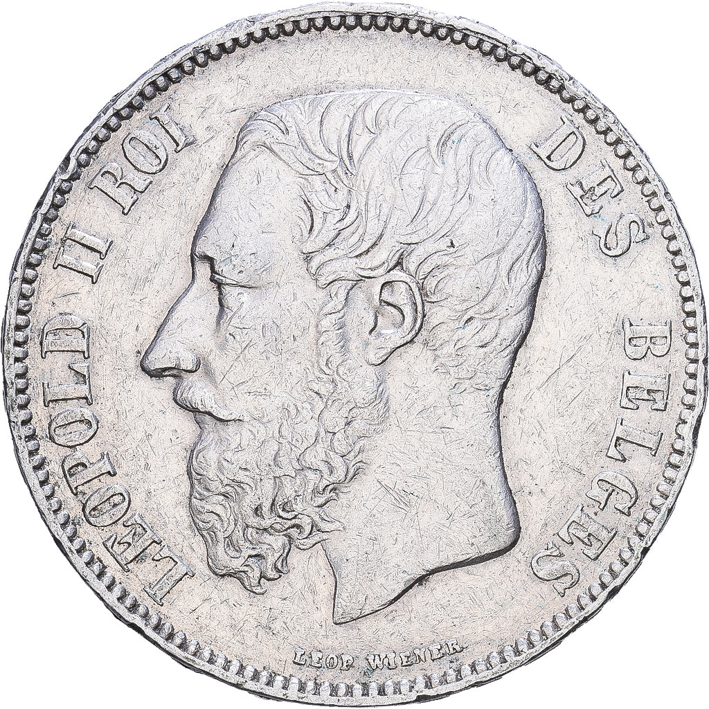 België, Leopold II, 5 Francs, 5 Frank, 1873, Brussels, Zilver, ZF, KM:24