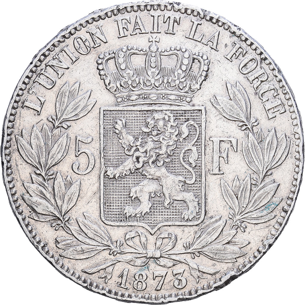 België, Leopold II, 5 Francs, 5 Frank, 1873, Brussels, Zilver, ZF, KM:24