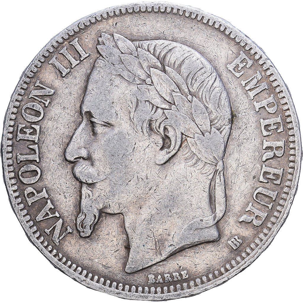 France, Napoleon III, 5 Francs, 1867, Strasbourg, Silver, VF(30-35)