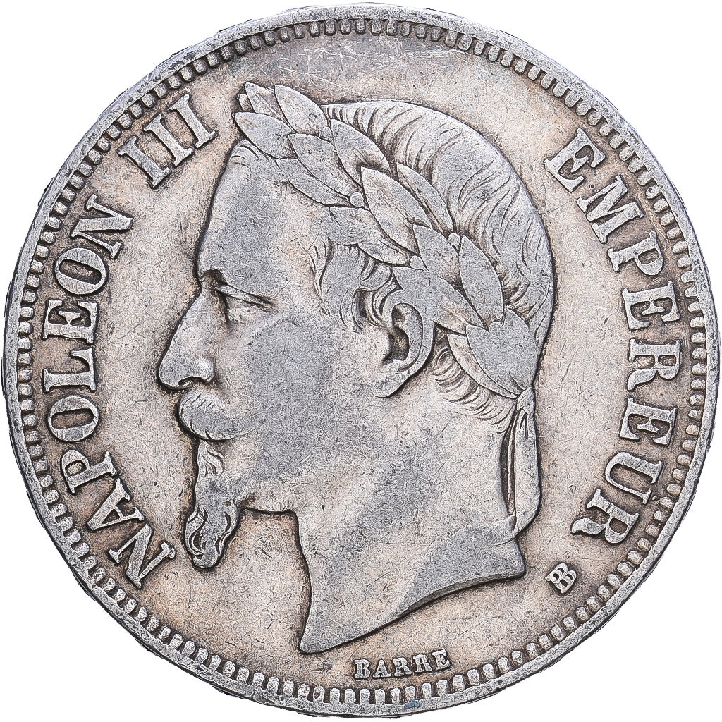 Francja, Napoleon III, 5 Francs, 1869, Strasbourg, Srebro, VF(30-35)