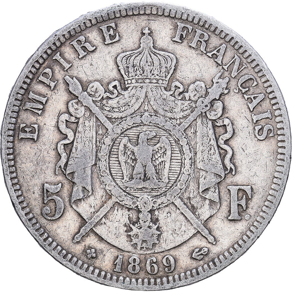 Frankrijk, Napoleon III, 5 Francs, 1869, Strasbourg, Zilver, FR+, Gadoury:739
